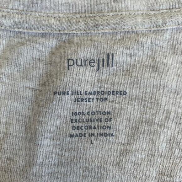 J. Jill PureJill Embroidered Jersey Top Cream Blue Puff Sleeve Peasant Blouse - Picture 7 of 16